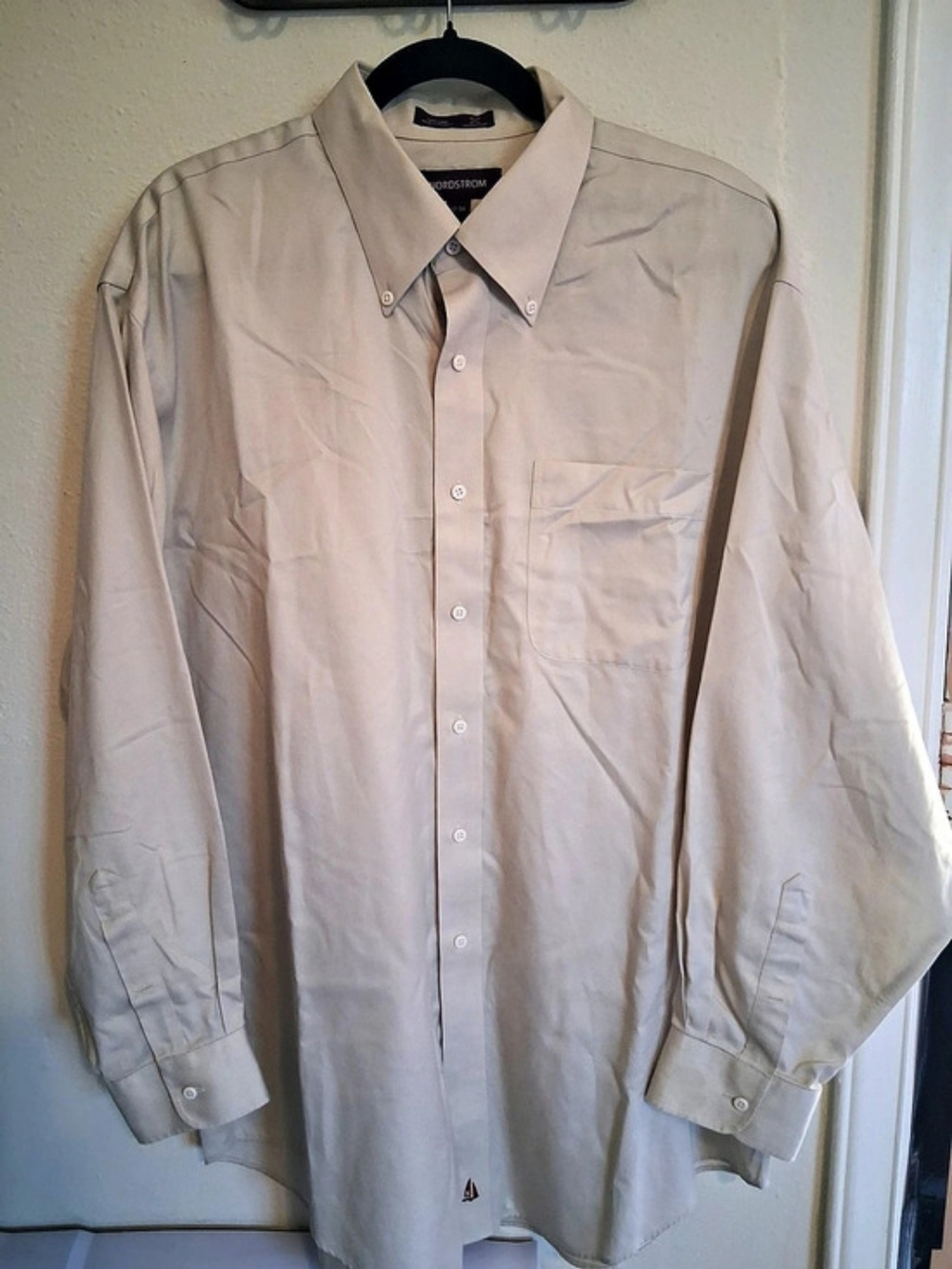 Nordstrom Men's Button Down Cotton Shirt Cream  Size 17-34